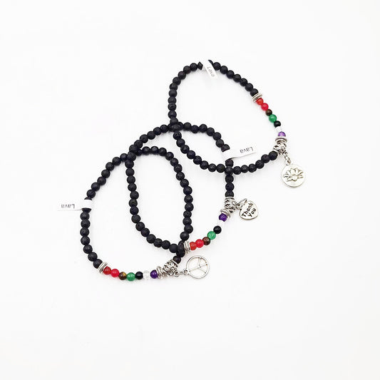 Lava Rock Chakra Bead Bracelet 4mm - Elevated Metaphysical