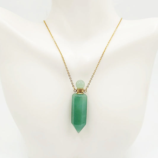 Green Aventurine Bottle Pendant Necklace Holder Perfume Oils Incense Ashes