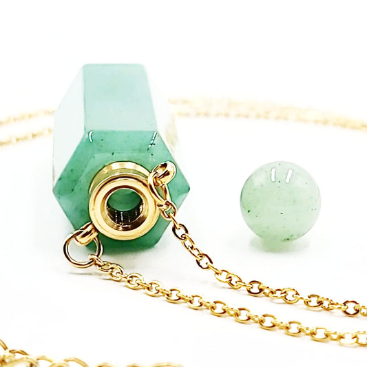 Green Aventurine Bottle Pendant Necklace Holder Perfume Oils Incense Ashes