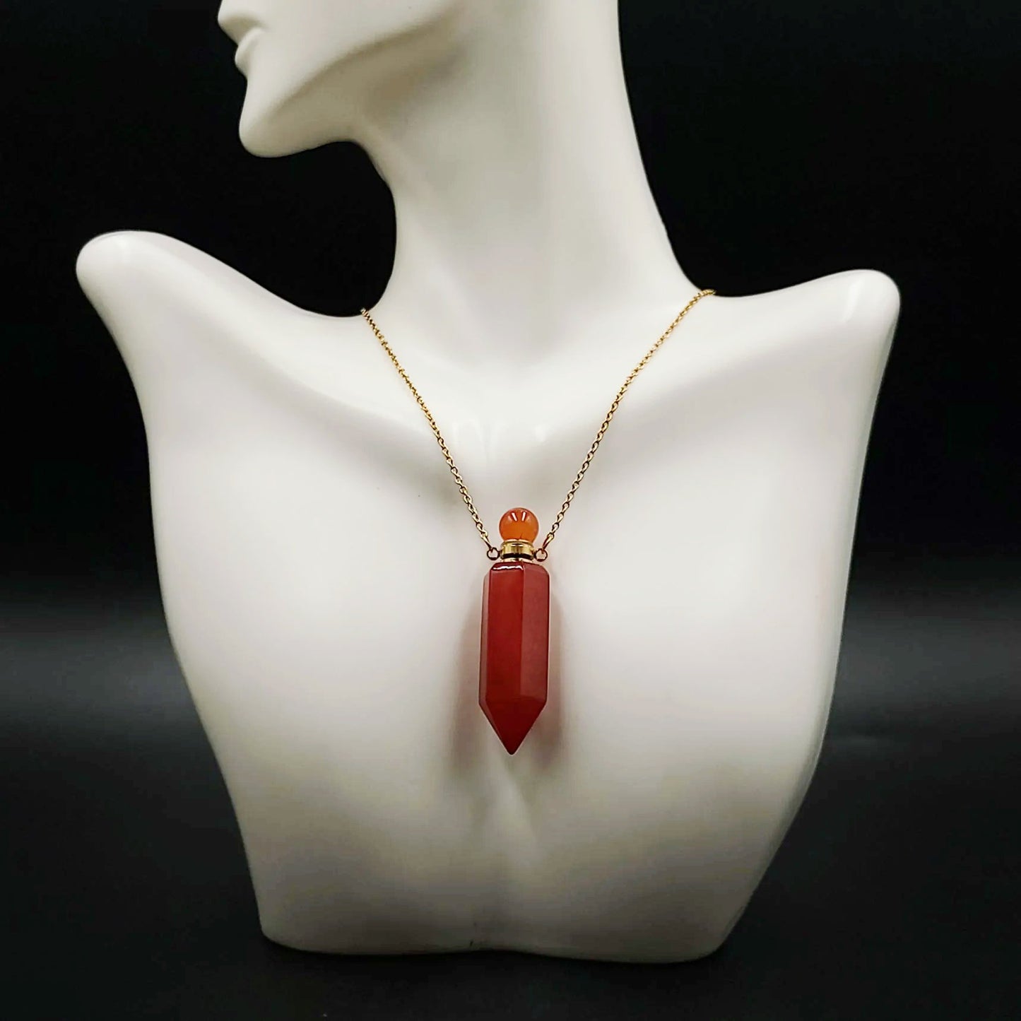 Carnelian Bottle Pendant Necklace Holder Perfume Oils Incense Ashes - Elevated Metaphysical