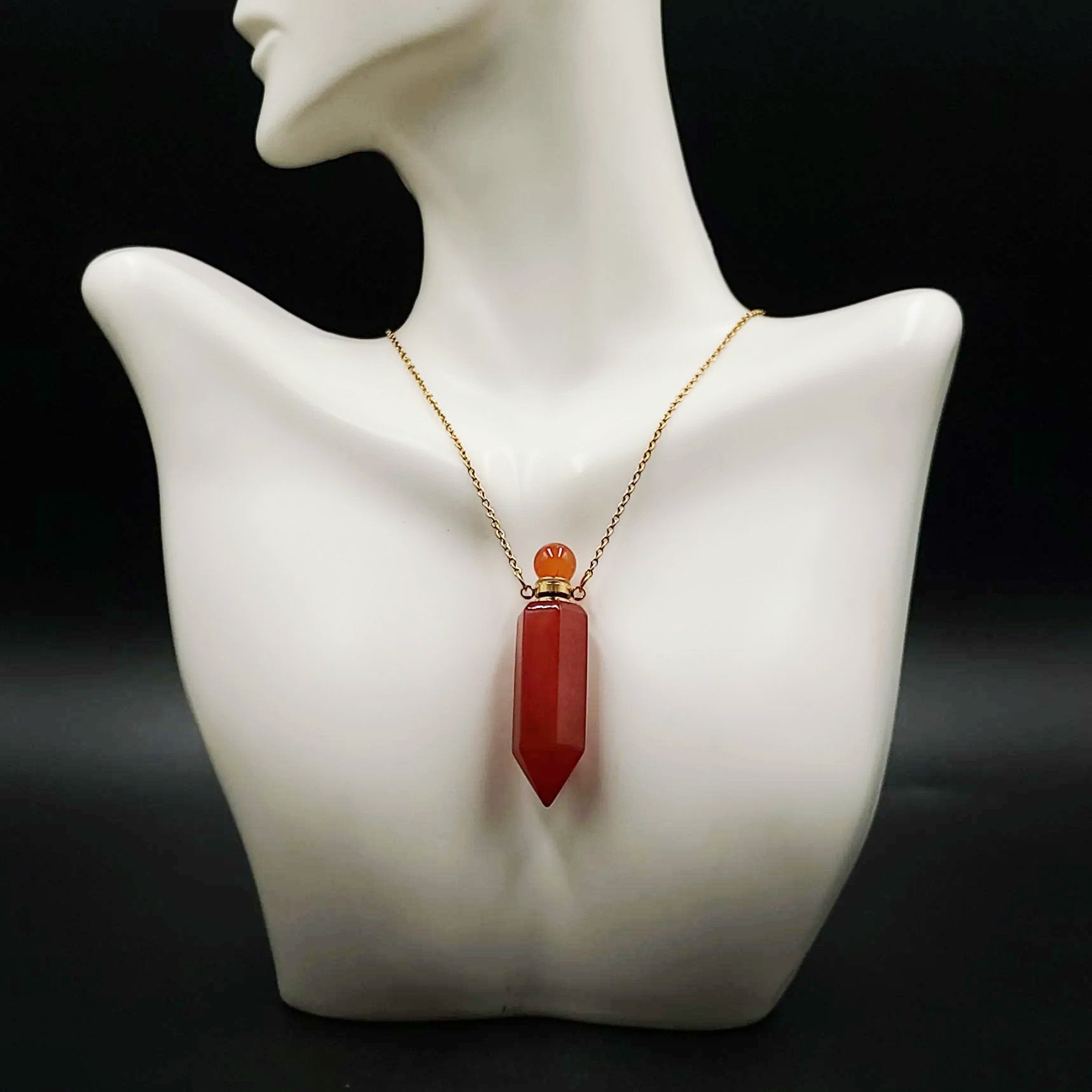 Carnelian Bottle Pendant Necklace Holder Perfume Oils Incense Ashes - Elevated Metaphysical