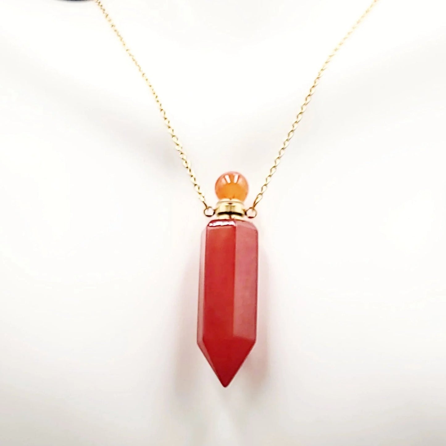 Carnelian Bottle Pendant Necklace Holder Perfume Oils Incense Ashes - Elevated Metaphysical