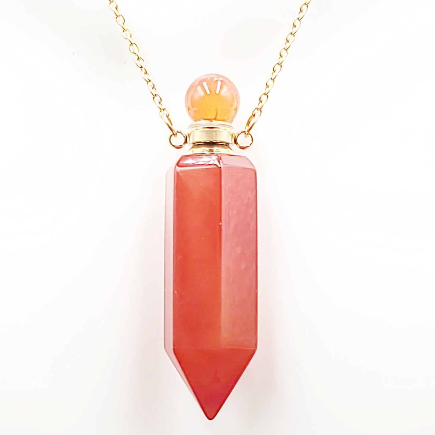 Carnelian Bottle Pendant Necklace Holder Perfume Oils Incense Ashes - Elevated Metaphysical
