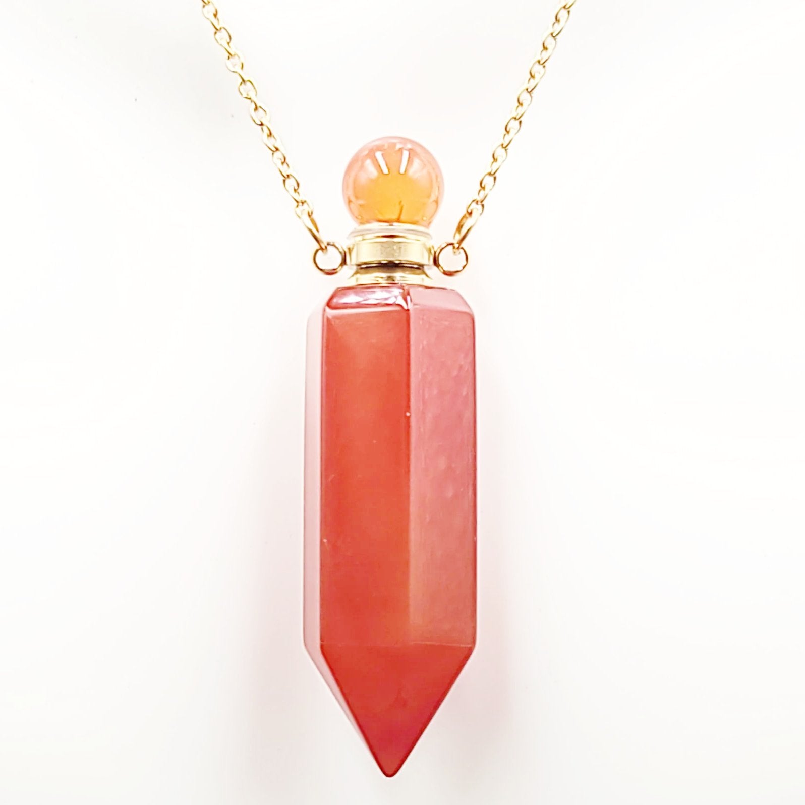 Carnelian Bottle Pendant Necklace Holder Perfume Oils Incense Ashes - Elevated Metaphysical