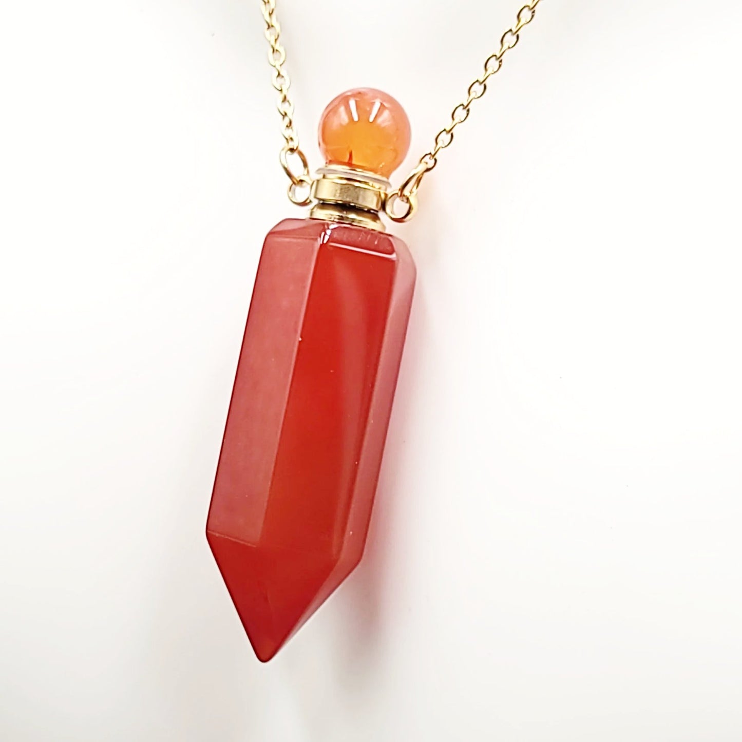 Carnelian Bottle Pendant Necklace Holder Perfume Oils Incense Ashes - Elevated Metaphysical