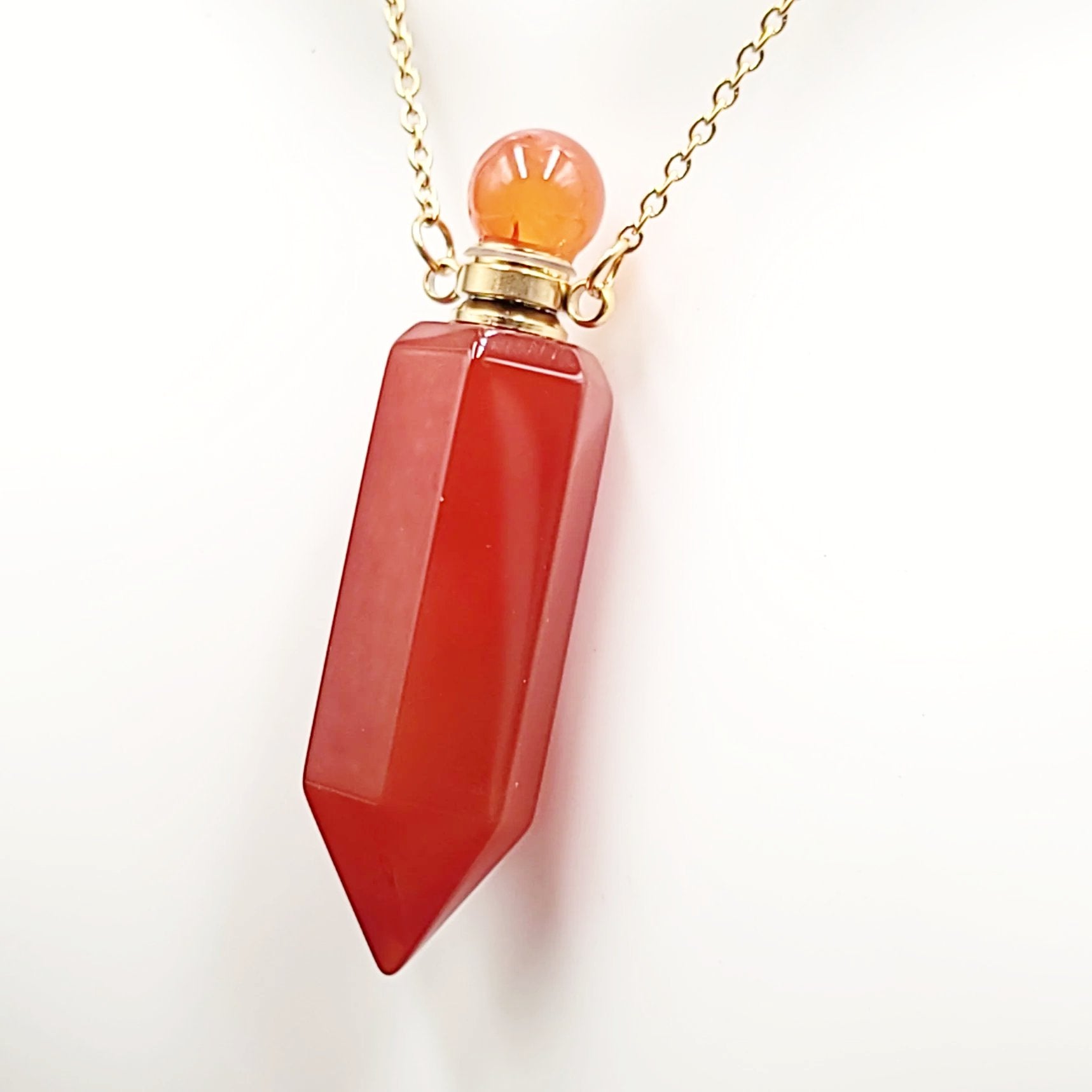 Carnelian Bottle Pendant Necklace Holder Perfume Oils Incense Ashes - Elevated Metaphysical