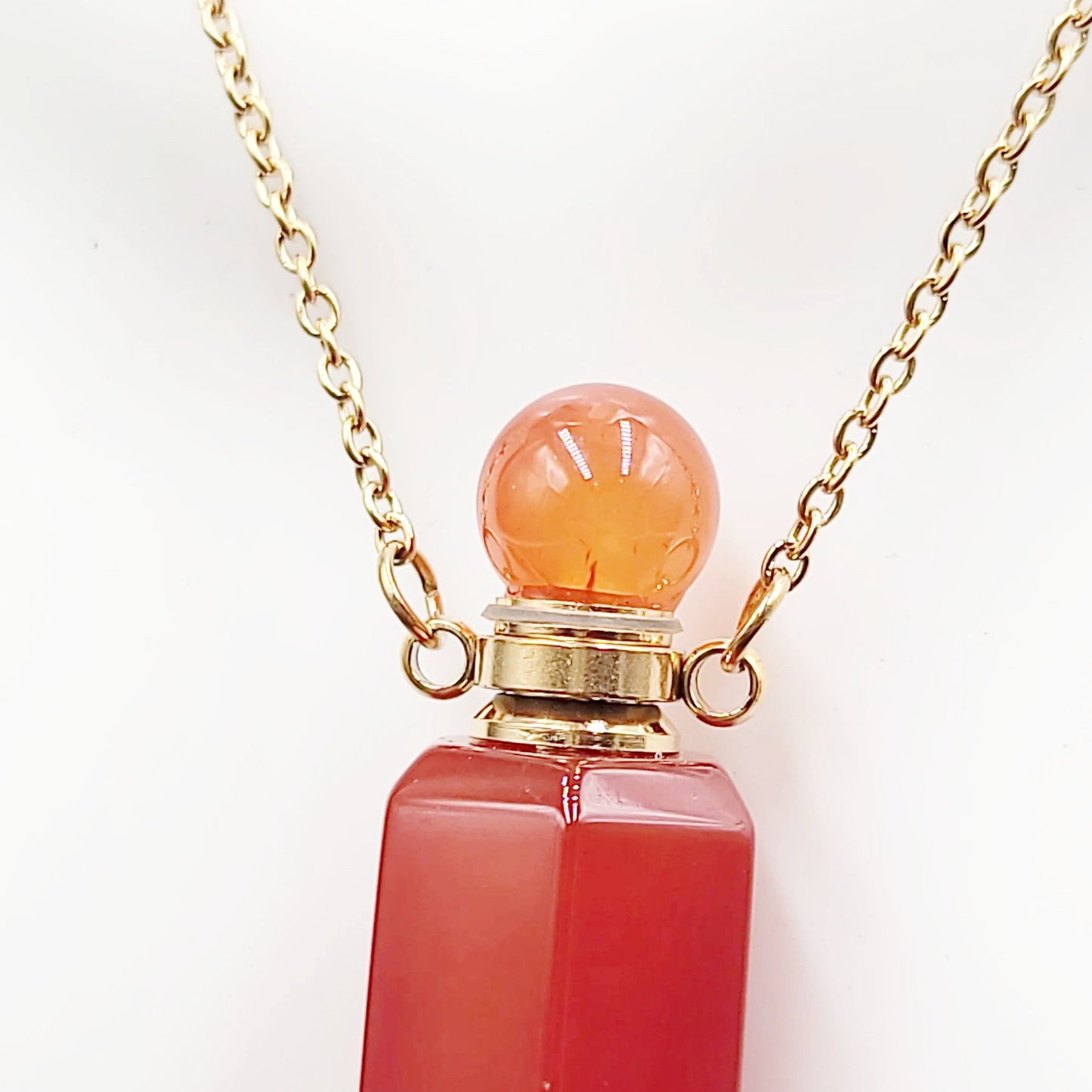 Carnelian Bottle Pendant Necklace Holder Perfume Oils Incense Ashes - Elevated Metaphysical