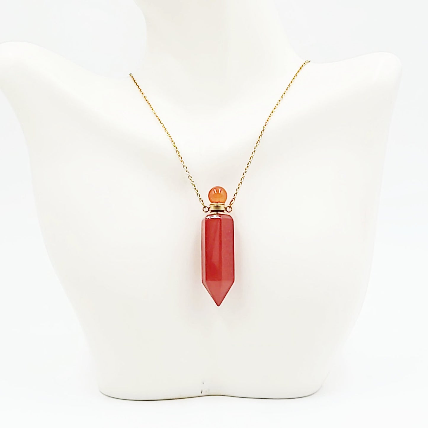 Carnelian Bottle Pendant Necklace Holder Perfume Oils Incense Ashes - Elevated Metaphysical