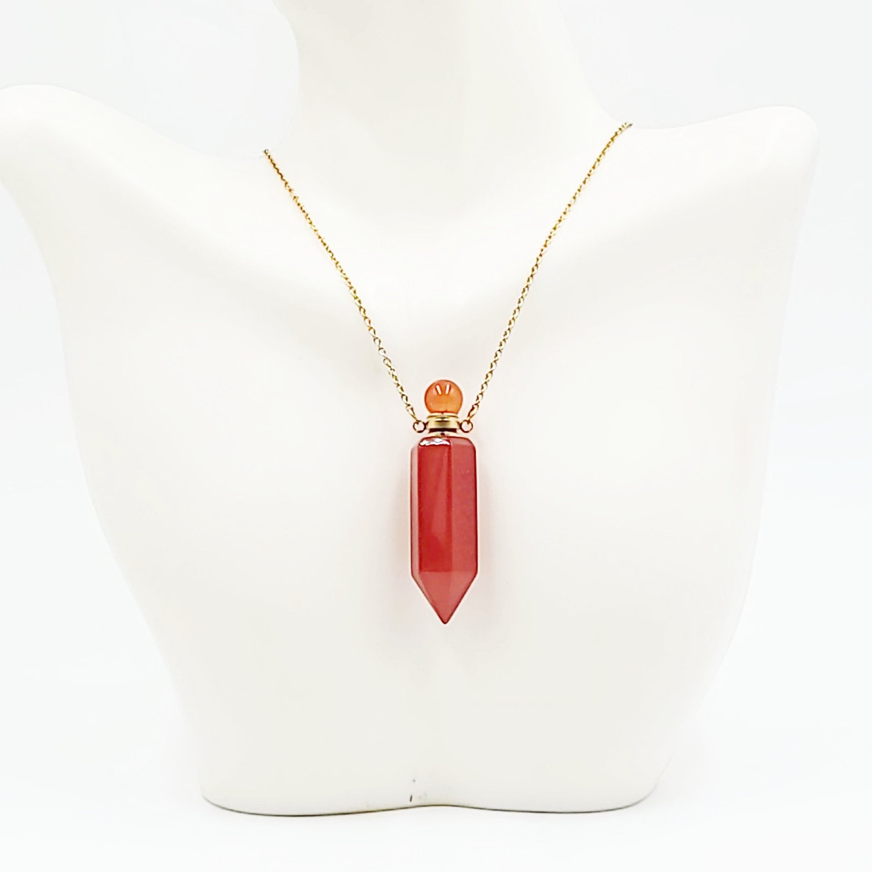 Carnelian Bottle Pendant Necklace Holder Perfume Oils Incense Ashes - Elevated Metaphysical