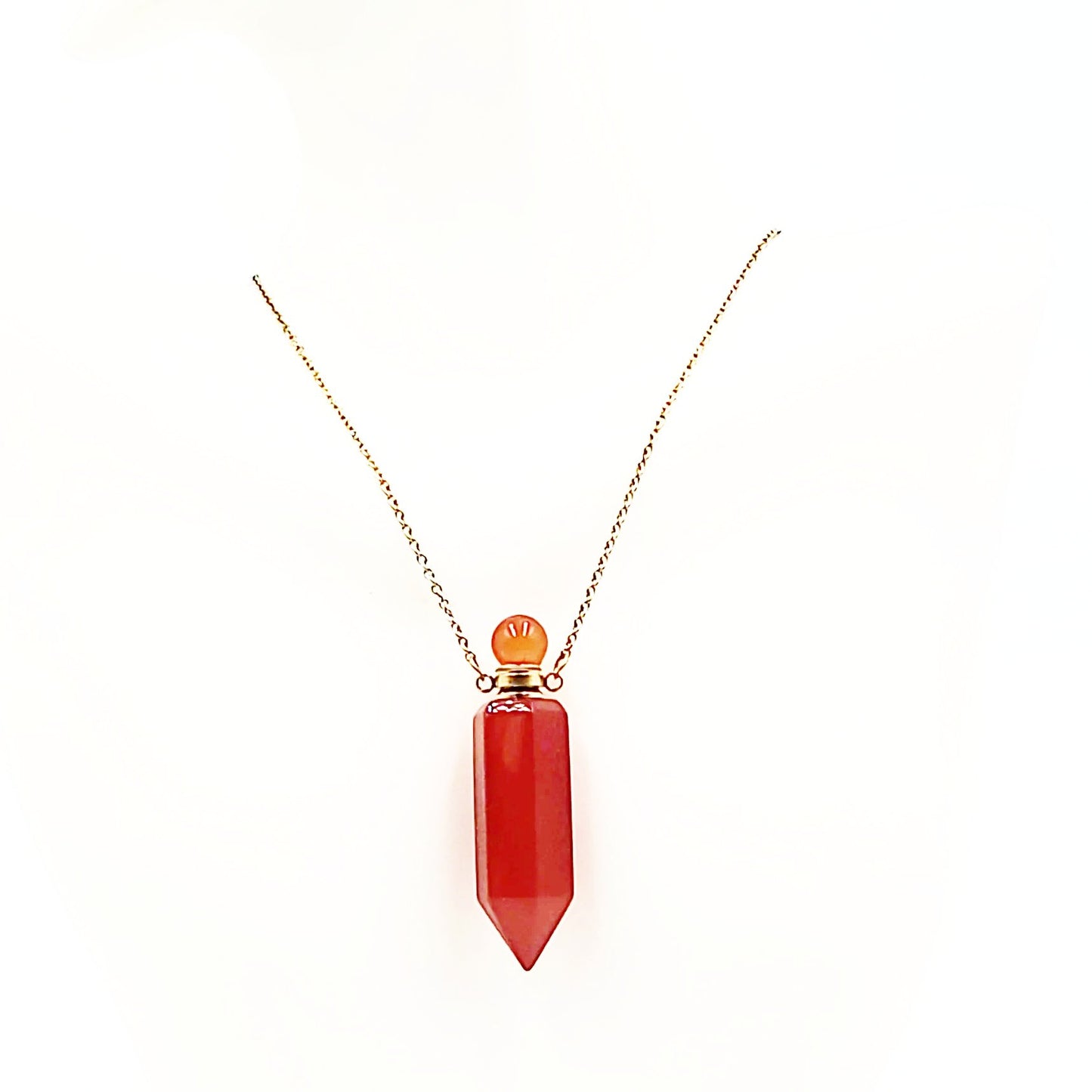 Carnelian Bottle Pendant Necklace Holder Perfume Oils Incense Ashes - Elevated Metaphysical