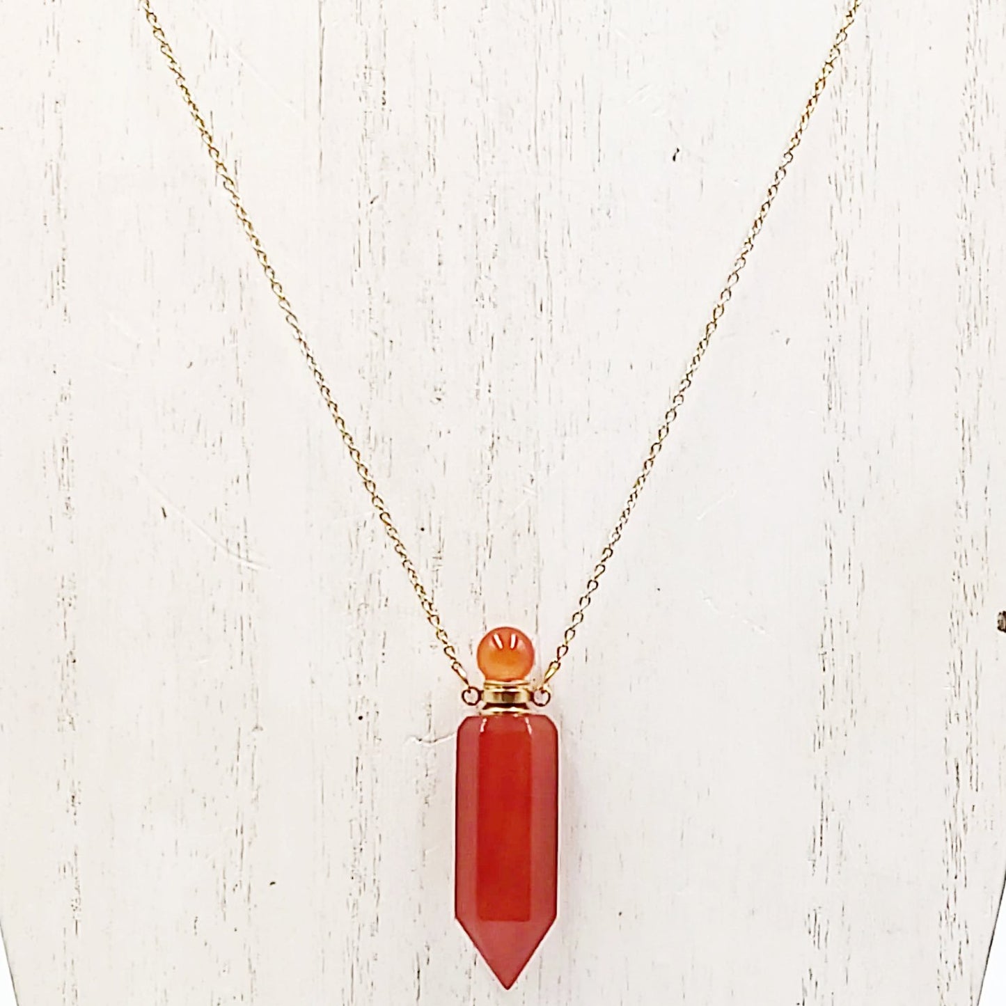 Carnelian Bottle Pendant Necklace Holder Perfume Oils Incense Ashes - Elevated Metaphysical