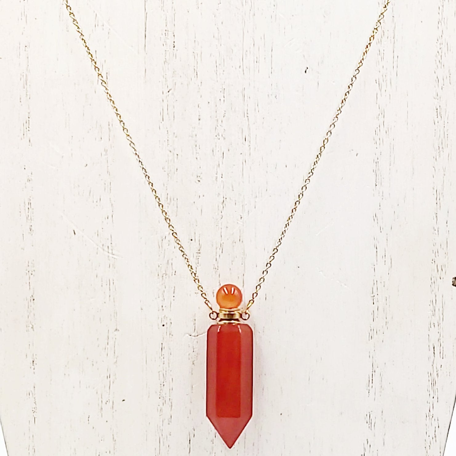 Carnelian Bottle Pendant Necklace Holder Perfume Oils Incense Ashes - Elevated Metaphysical