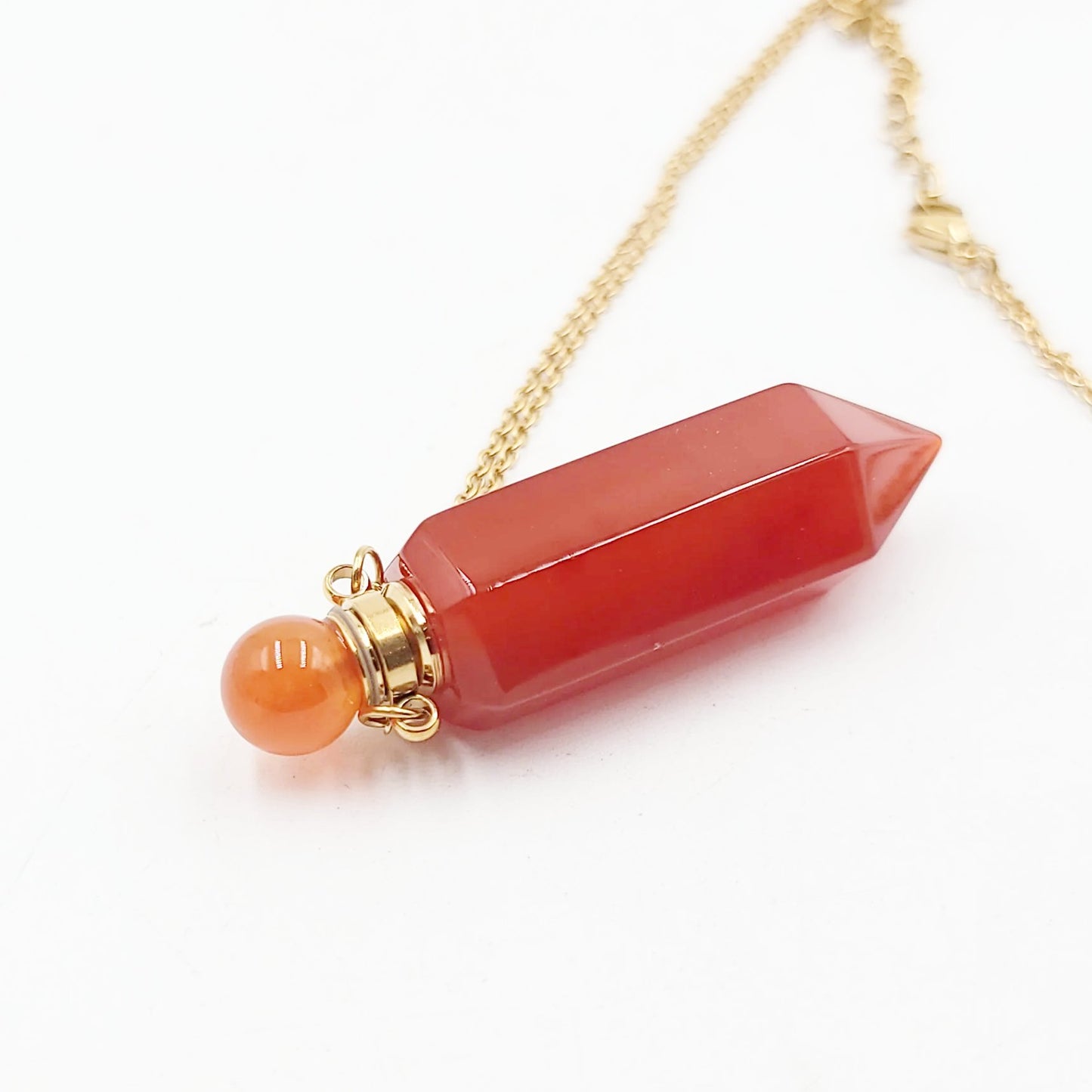 Carnelian Bottle Pendant Necklace Holder Perfume Oils Incense Ashes - Elevated Metaphysical