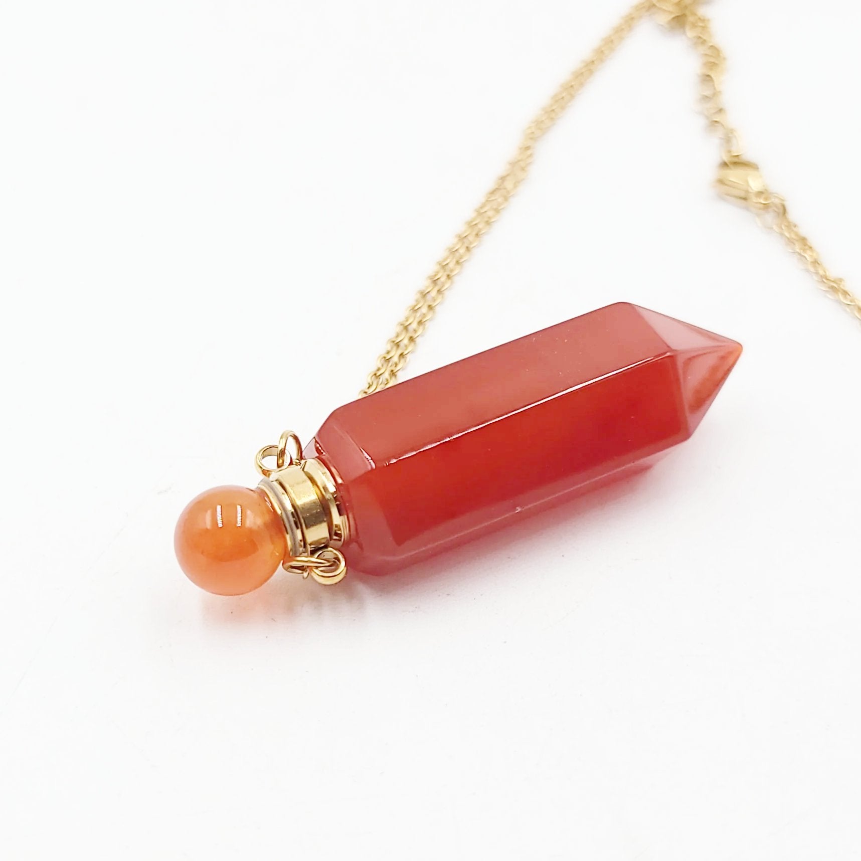 Carnelian Bottle Pendant Necklace Holder Perfume Oils Incense Ashes - Elevated Metaphysical