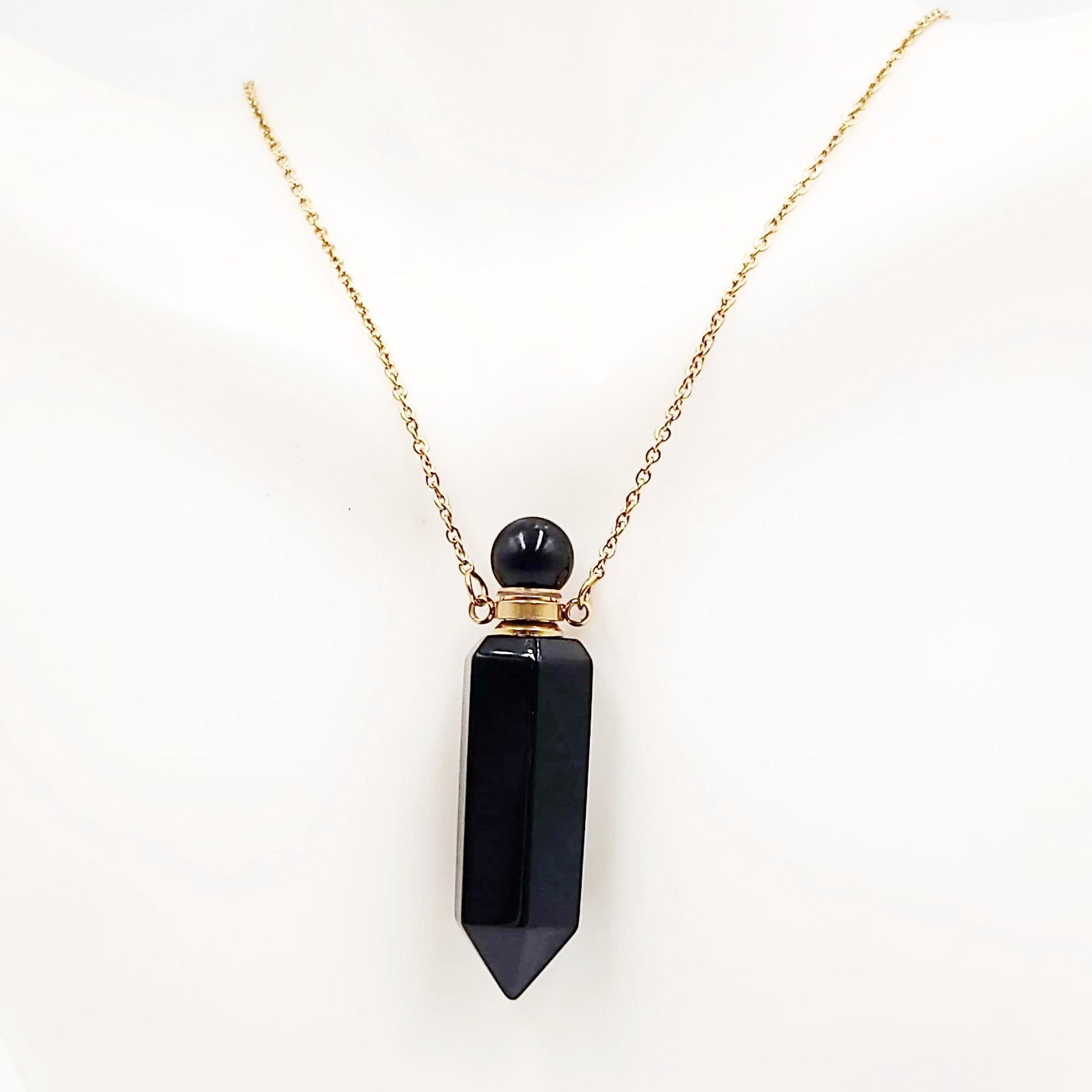 Black Obsidian Bottle Pendant Necklace Holder Perfume Oils Incense Ashes - Elevated Metaphysical