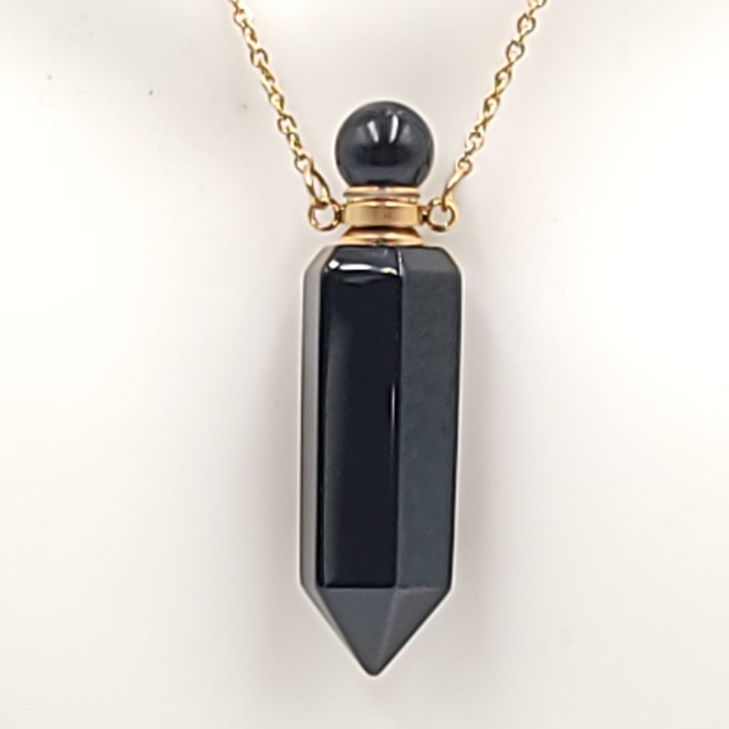 Black Obsidian Bottle Pendant Necklace Holder Perfume Oils Incense Ashes - Elevated Metaphysical