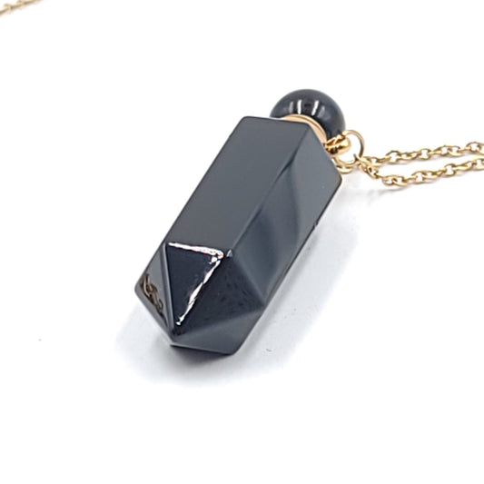 Black Obsidian Bottle Pendant Necklace Holder Perfume Oils Incense Ashes - Elevated Metaphysical
