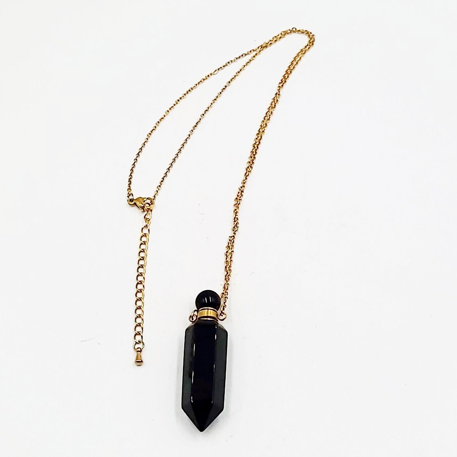 Black Obsidian Bottle Pendant Necklace Holder Perfume Oils Incense Ashes - Elevated Metaphysical