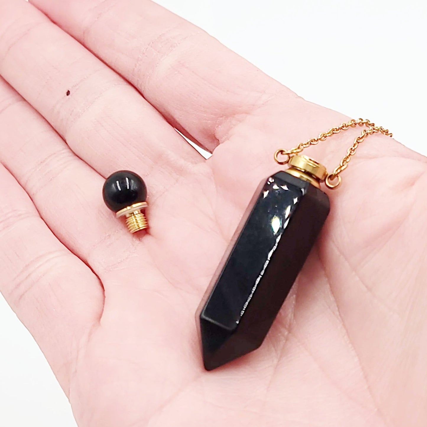 Black Obsidian Bottle Pendant Necklace Holder Perfume Oils Incense Ashes - Elevated Metaphysical