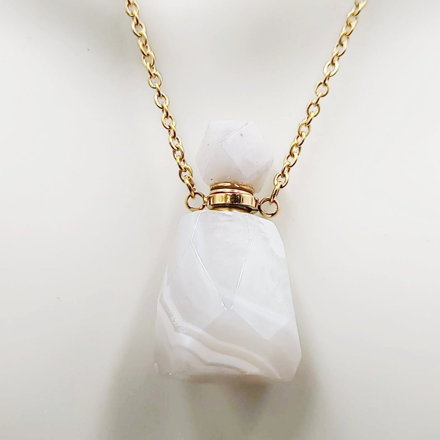 White Agate Bottle Pendant Necklace Sacred Geometry Holder Perfume Oils Incense Ashes - Elevated Metaphysical