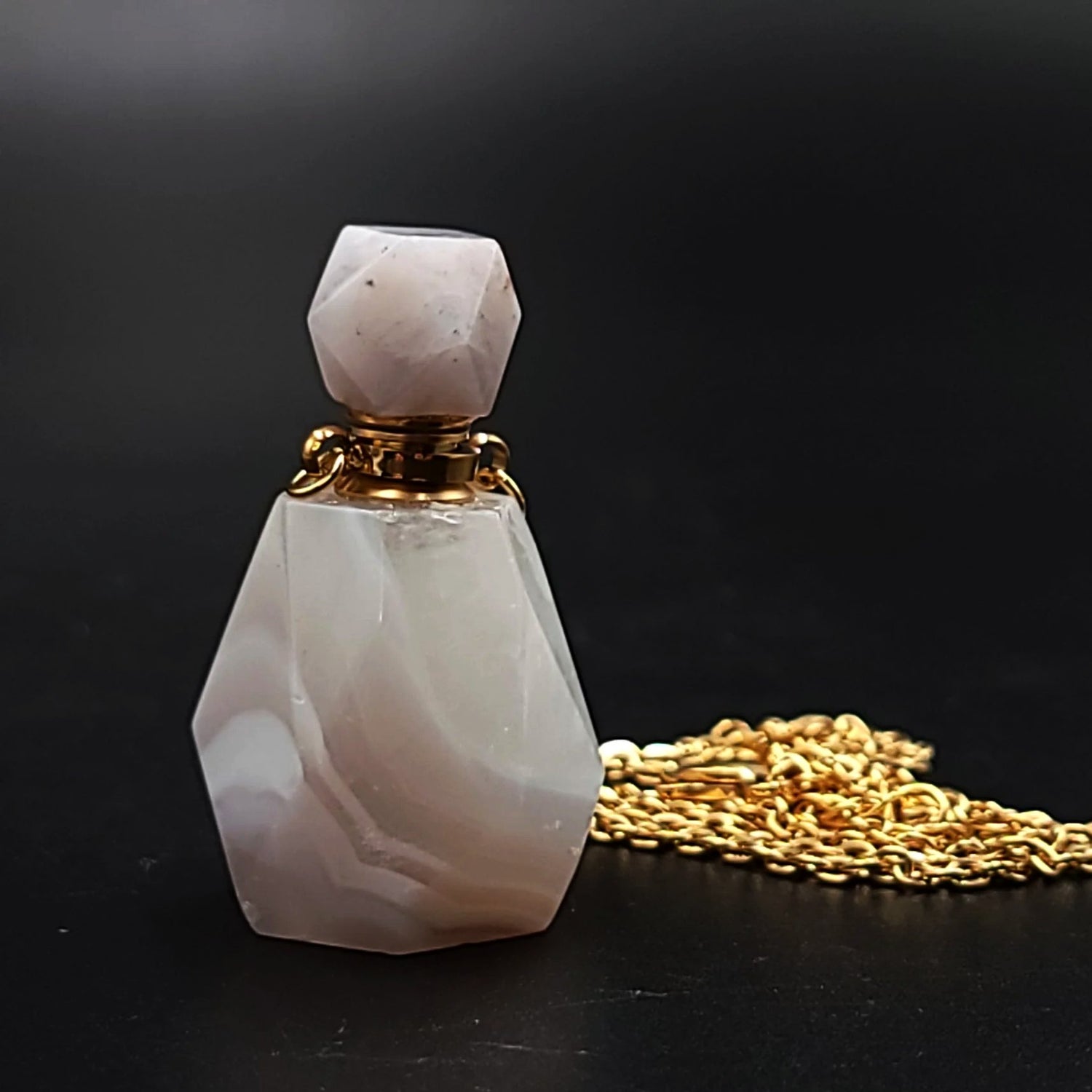 White Agate Bottle Pendant Necklace Sacred Geometry Holder Perfume Oils Incense Ashes - Elevated Metaphysical