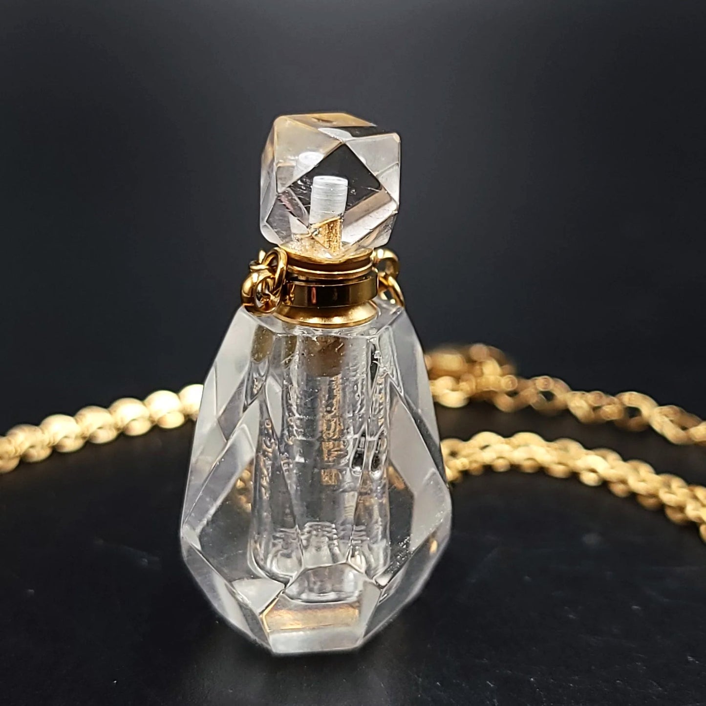 Clear Quartz Bottle Pendant Necklace Sacred Geometry Holder Perfume Oils Incense Ashes