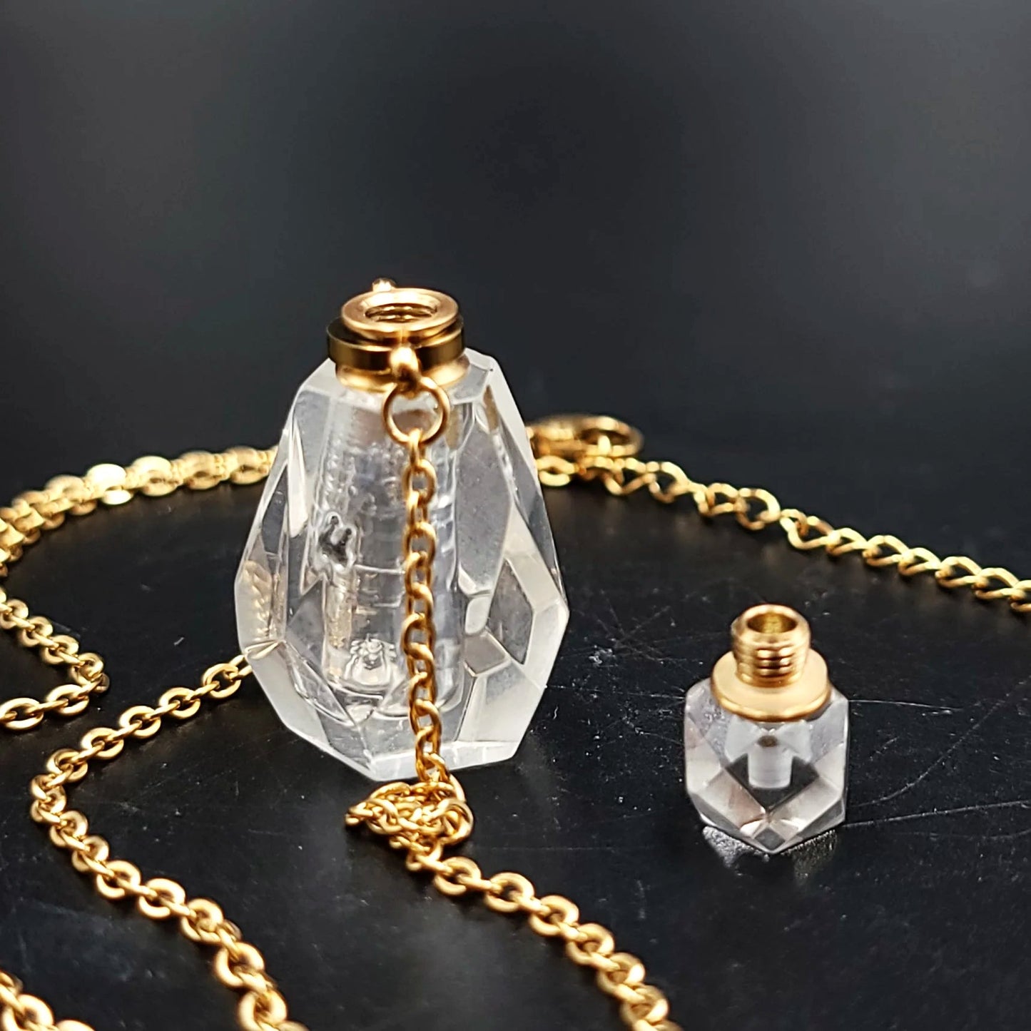 Clear Quartz Bottle Pendant Necklace Sacred Geometry Holder Perfume Oils Incense Ashes