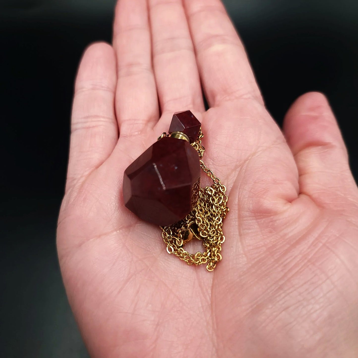 Red Jasper Bottle Pendant Necklace Sacred Geometry Holder Perfume Oils Incense Ashes