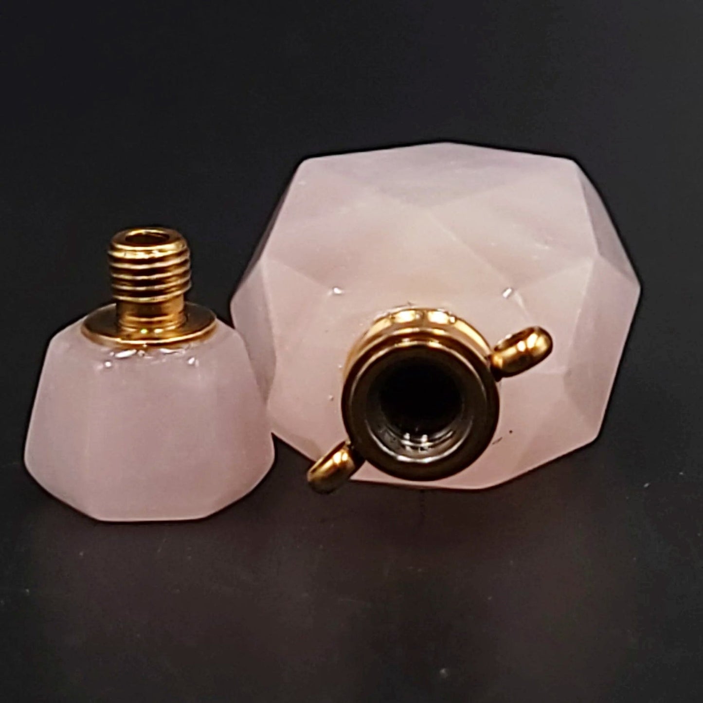 Rose Quartz Bottle Pendant Sacred Geometry Holder Perfume Oils Incense Ashes - Elevated Metaphysical