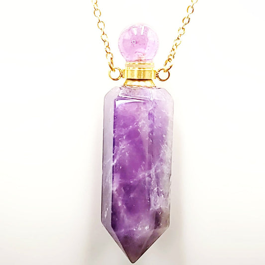 Amethyst Point Bottle Pendant Necklace Holder Perfume Oils Incense Ashes