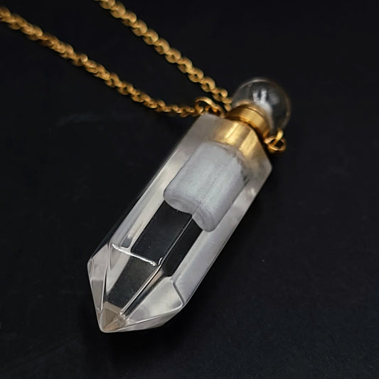 Clear Quartz Point Bottle Pendant Necklace Holder Perfume Oils Incense Ashes