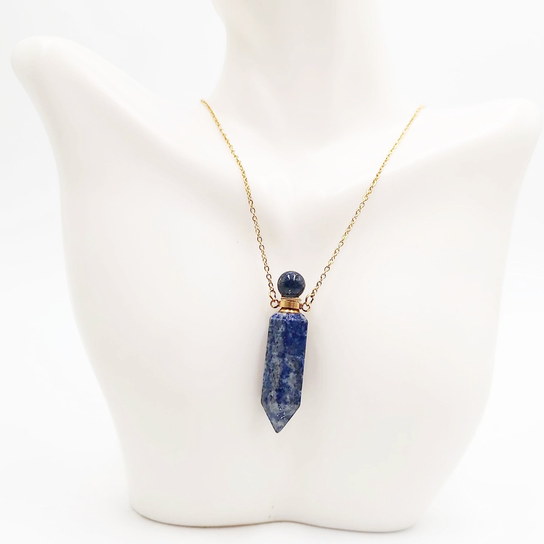 Lapis Lazuli Point Bottle Pendant Necklace Holder Perfume Oils Incense Ashes - Elevated Metaphysical