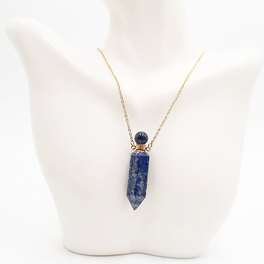 Lapis Lazuli Point Bottle Pendant Necklace Holder Perfume Oils Incense Ashes - Elevated Metaphysical