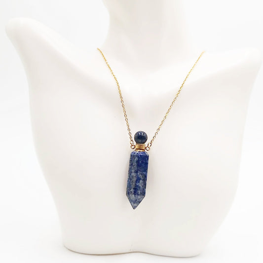 Lapis Lazuli Point Bottle Pendant Necklace Holder Perfume Oils Incense Ashes - Elevated Metaphysical