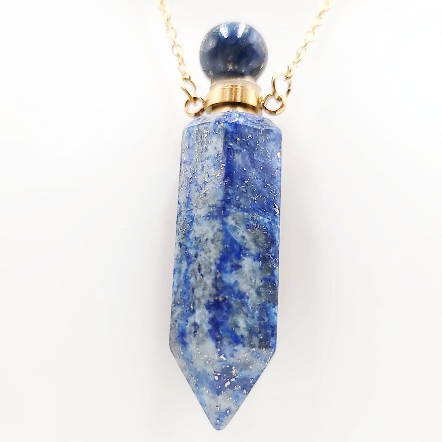 Lapis Lazuli Point Bottle Pendant Necklace Holder Perfume Oils Incense Ashes - Elevated Metaphysical