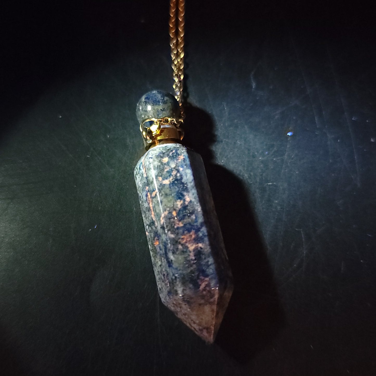 Lapis Lazuli Point Bottle Pendant Necklace Holder Perfume Oils Incense Ashes - Elevated Metaphysical