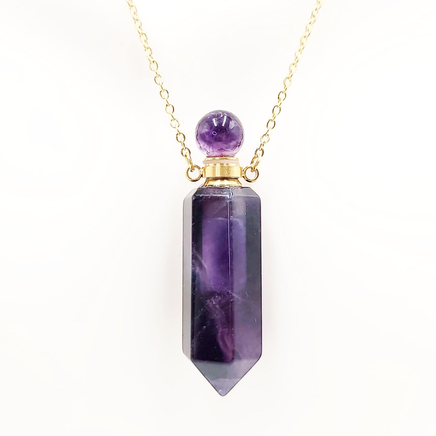 Fluorite Bottle Pendant Necklace Holder Perfume Oils Incense Ashes - Elevated Metaphysical