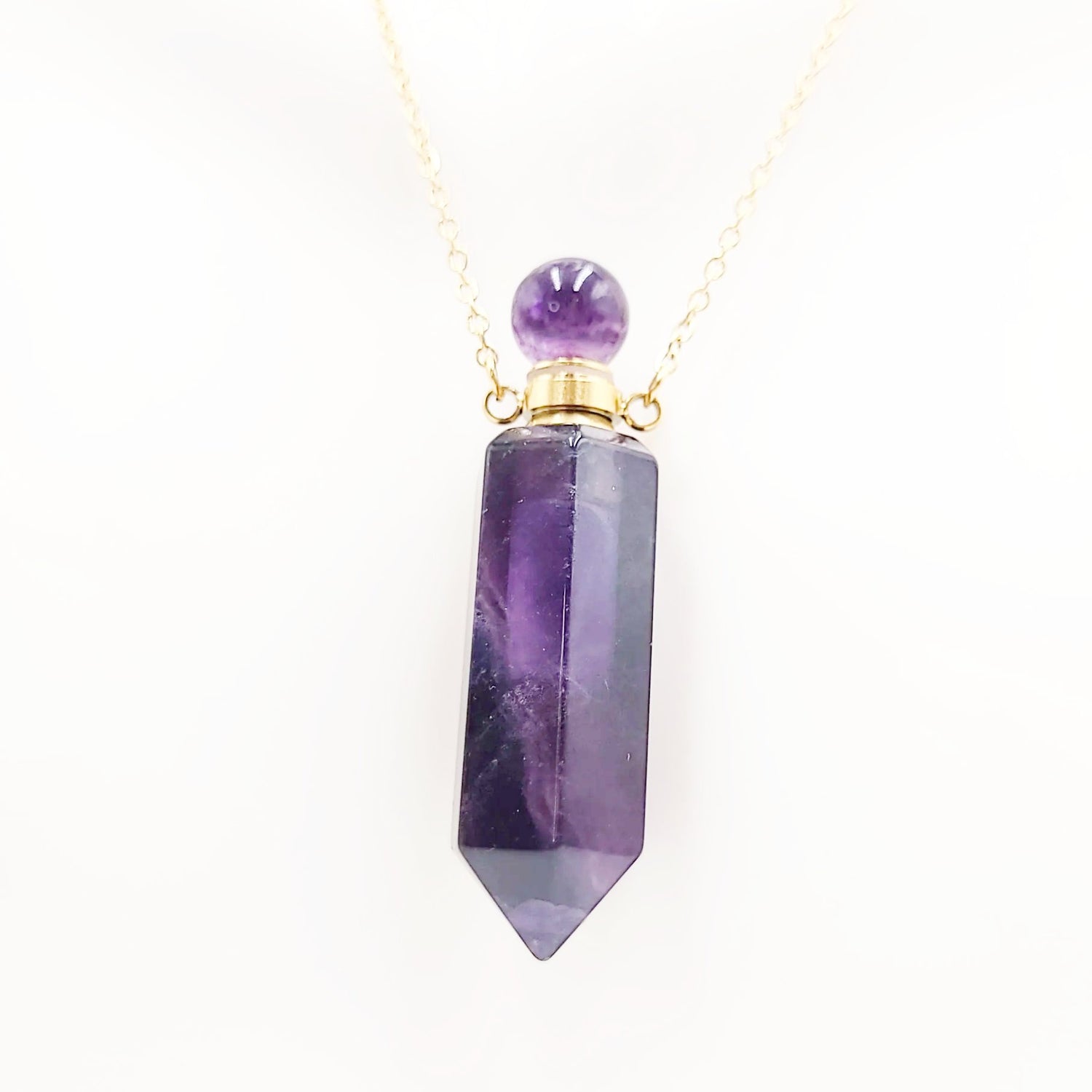 Fluorite Bottle Pendant Necklace Holder Perfume Oils Incense Ashes - Elevated Metaphysical