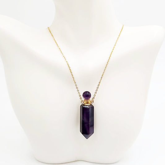 Fluorite Bottle Pendant Necklace Holder Perfume Oils Incense Ashes - Elevated Metaphysical