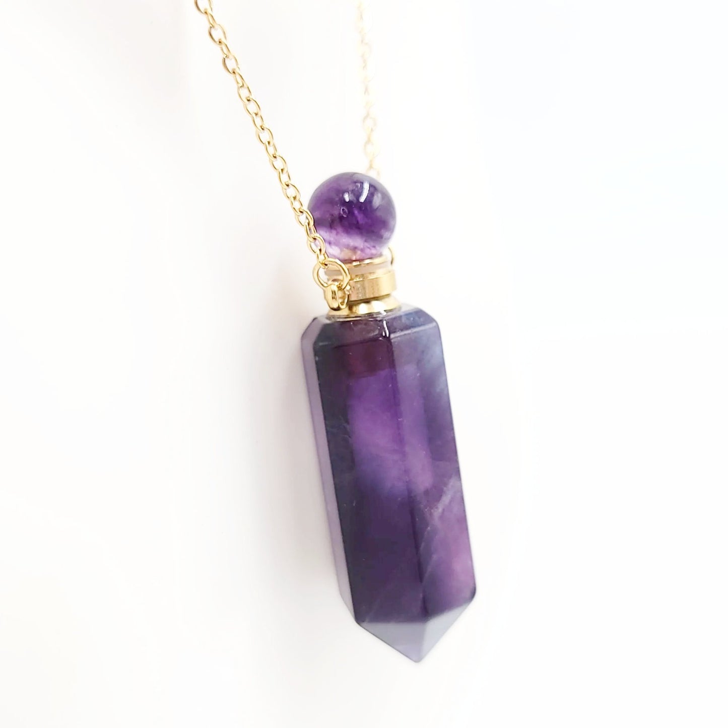 Fluorite Bottle Pendant Necklace Holder Perfume Oils Incense Ashes - Elevated Metaphysical