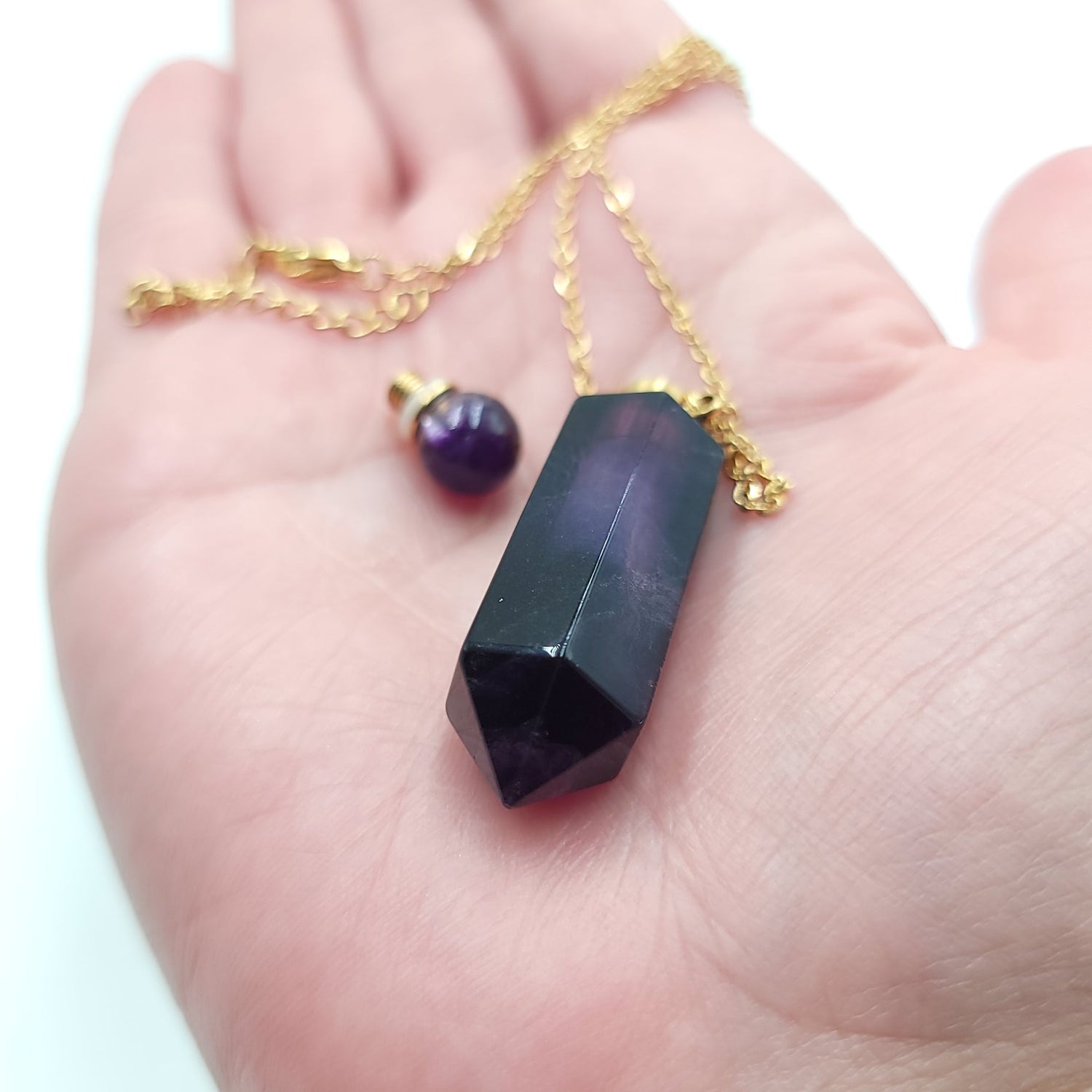 Fluorite Bottle Pendant Necklace Holder Perfume Oils Incense Ashes - Elevated Metaphysical