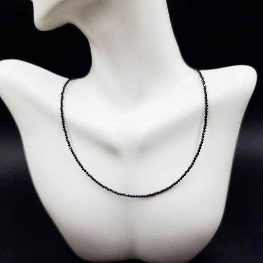 Black Tourmaline Necklace 2mm Bead Neck Chain - Elevated Metaphysical