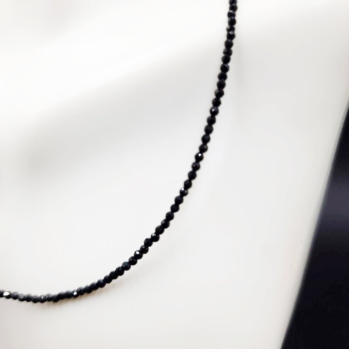 Black Tourmaline Necklace 2mm Bead Neck Chain - Elevated Metaphysical