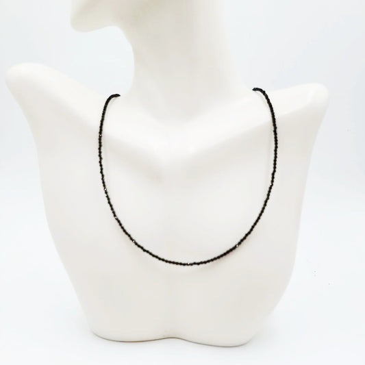 Black Tourmaline Necklace 2mm Bead Neck Chain - Elevated Metaphysical