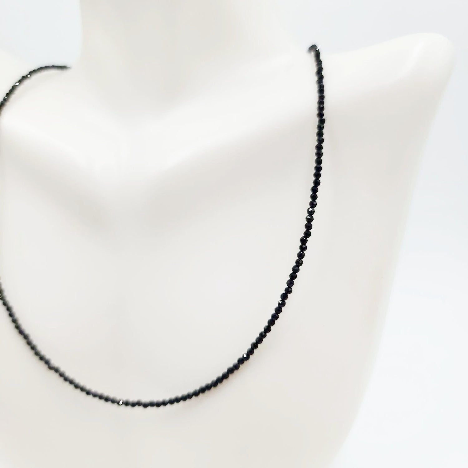 Black Tourmaline Necklace 2mm Bead Neck Chain - Elevated Metaphysical