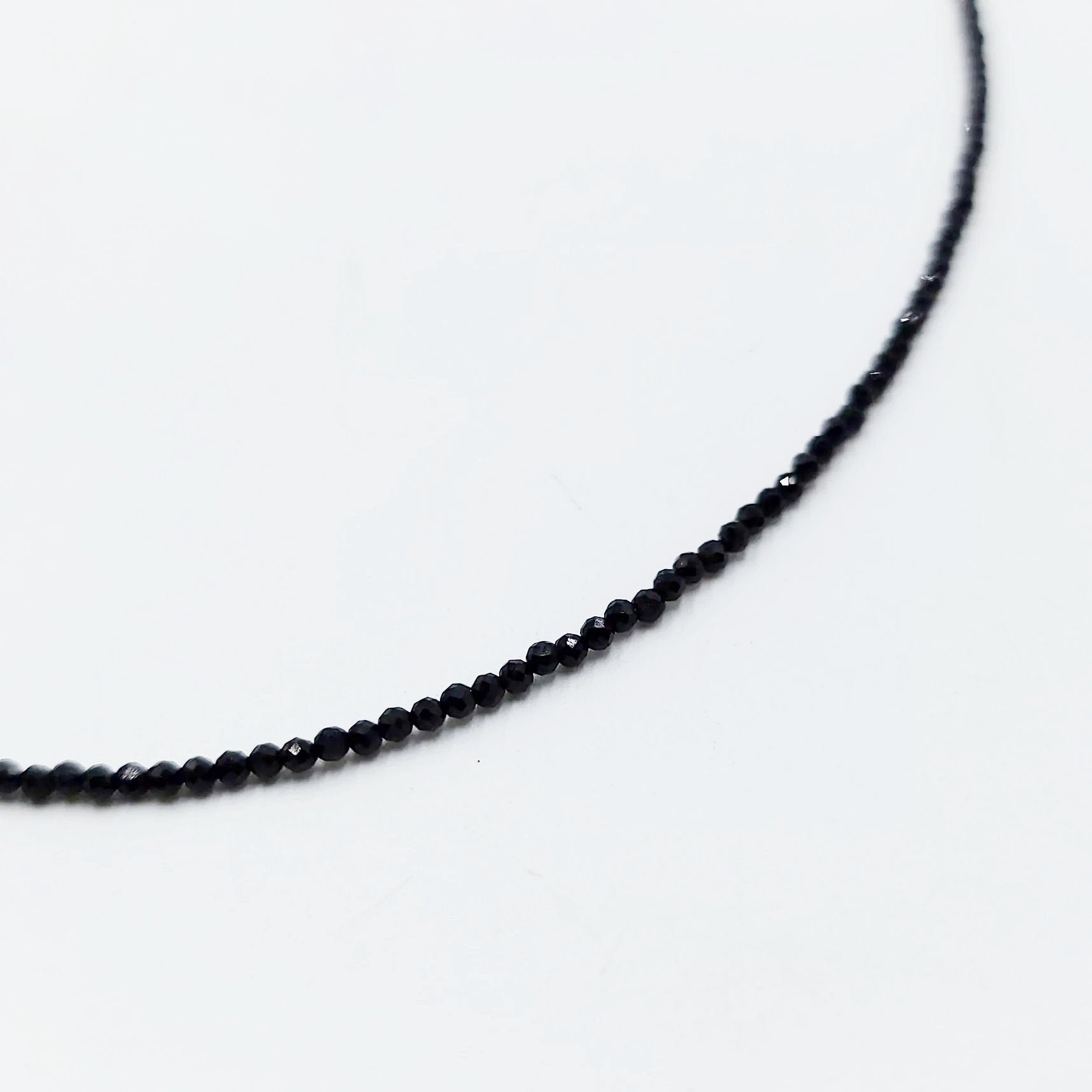 Black Tourmaline Necklace 2mm Bead Neck Chain - Elevated Metaphysical
