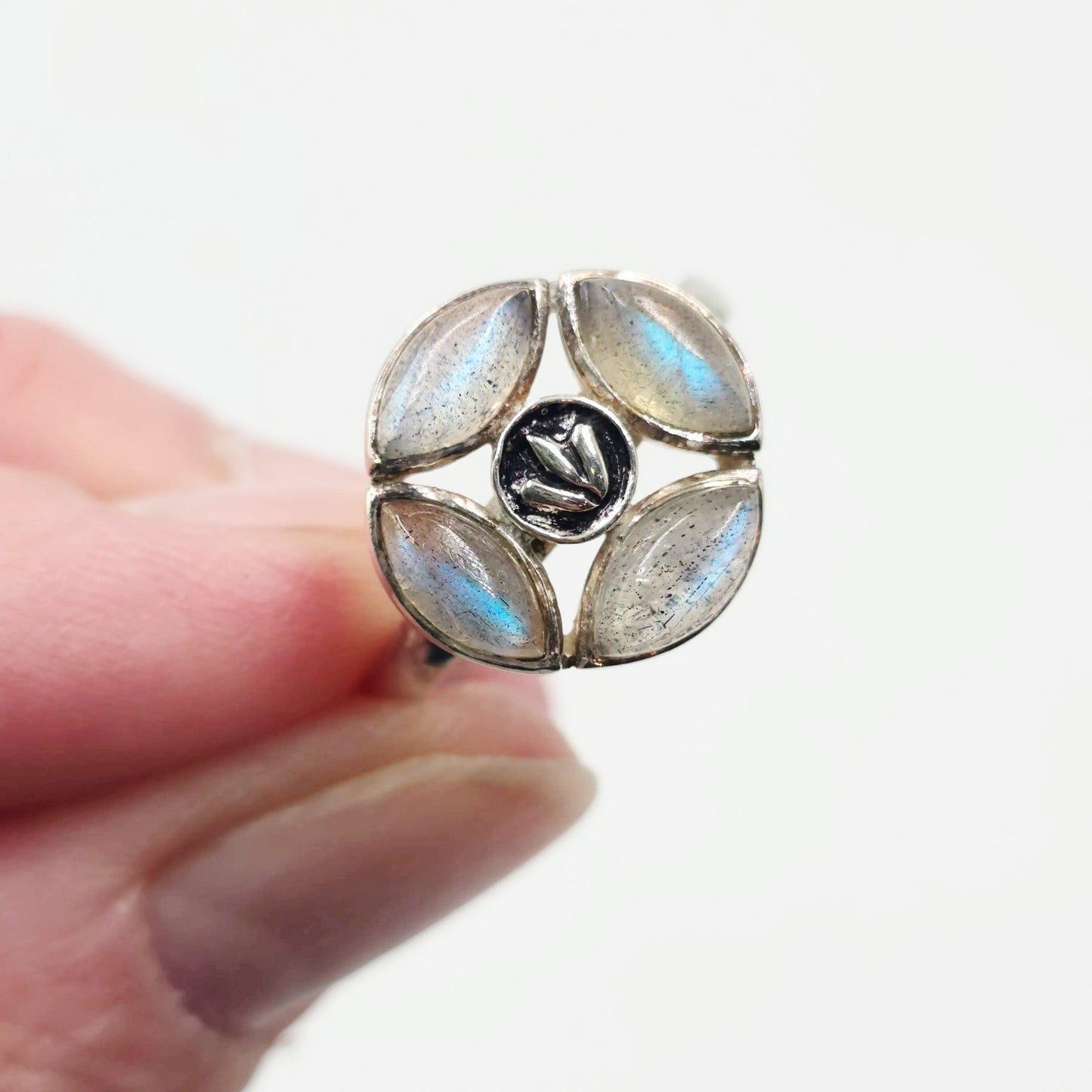 Labradorite Ring Sterling Silver Size 10.5 Four Marquise