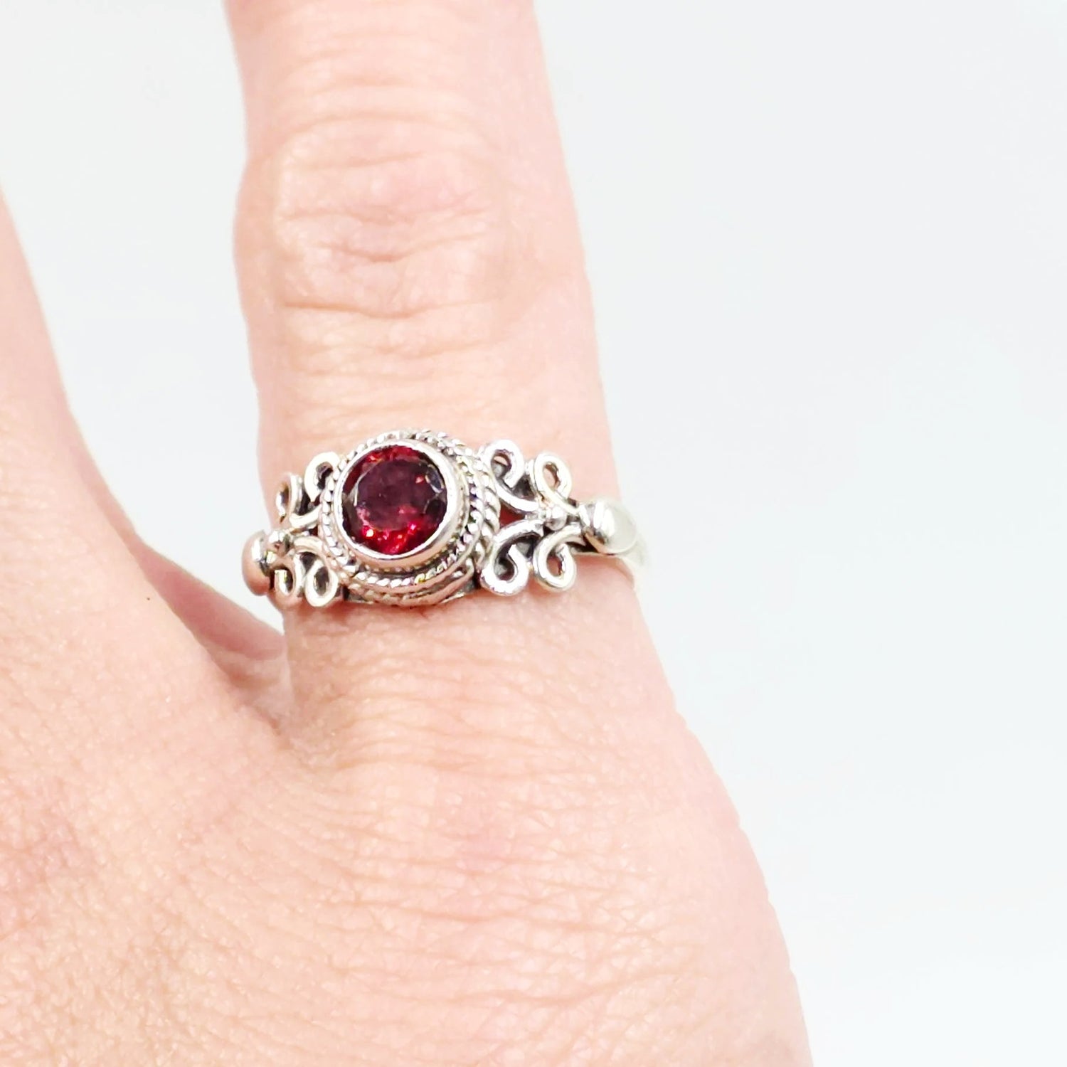 Garnet Ring Sterling Silver "Eden" Size 4 - Elevated Metaphysical