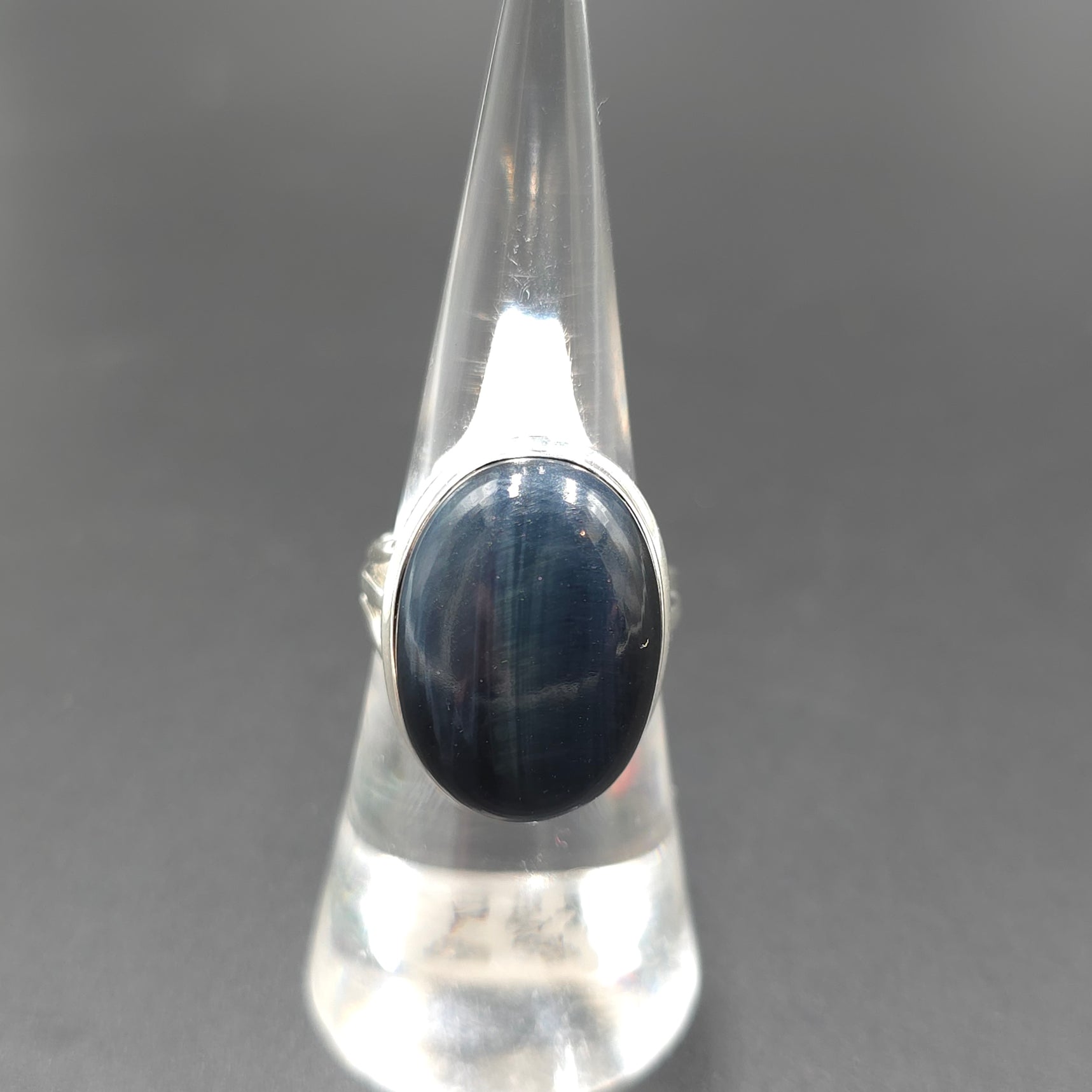 Blue Tiger Eye Ring Sterling Silver Size 7 Solitaire - Elevated Metaphysical