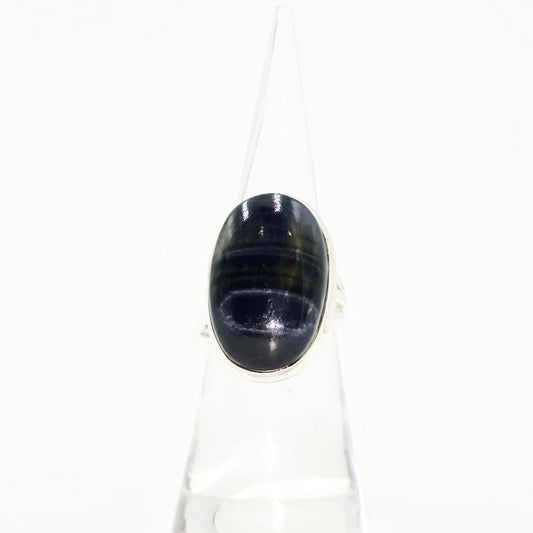 Blue Tiger Eye Ring Sterling Silver Size 6 Solitaire - Elevated Metaphysical